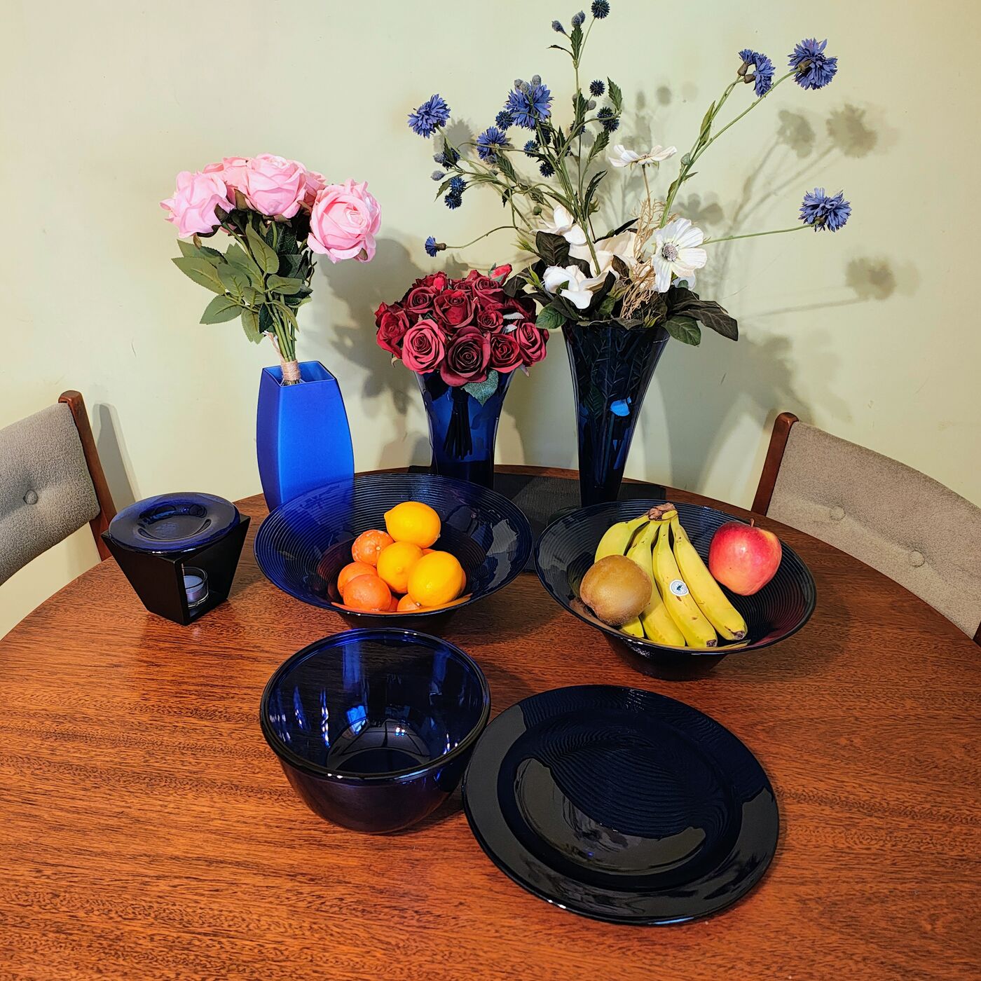 Blue Glassware Set (Vases, Bowls & Platters)