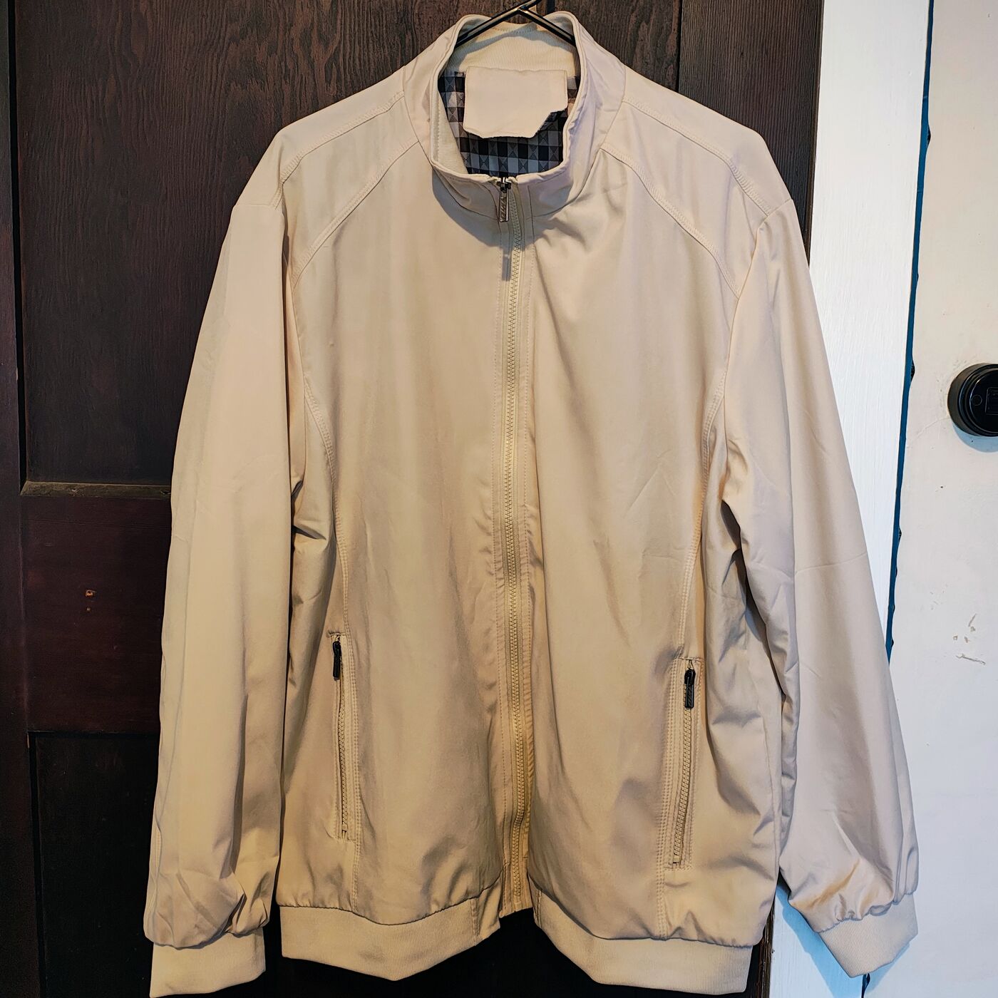 Beige Bomber Jacket with Check Lining — XL