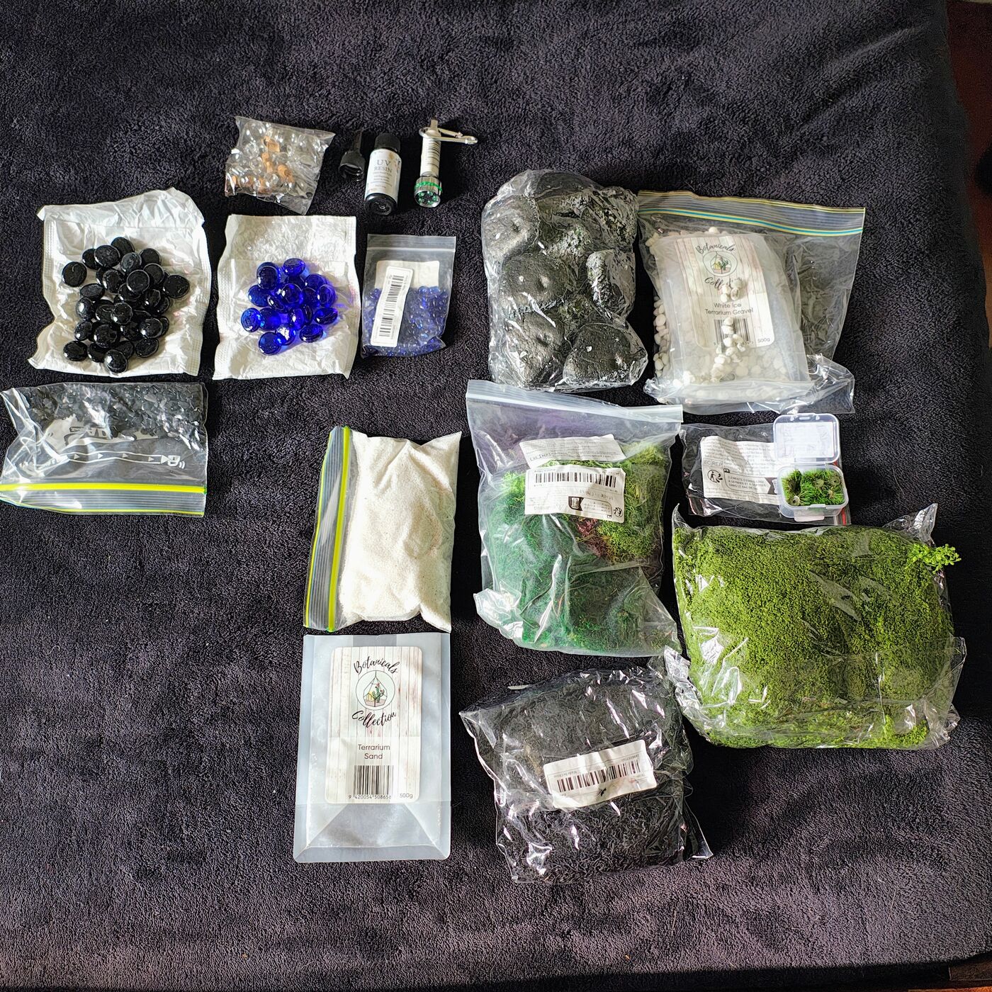 Terrarium Making Kit — Mosses, Gravels, Sand, Glass Gems, Vials & UV Resin
